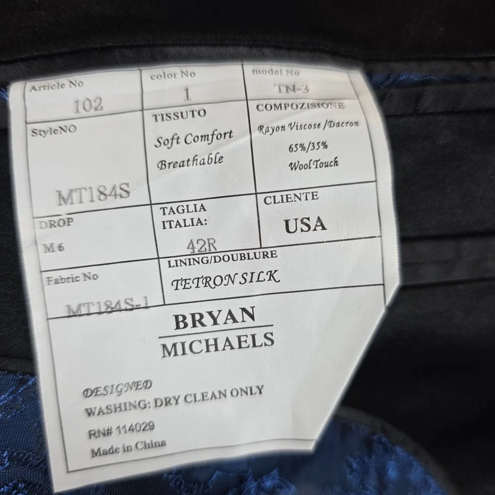 Bryan Michaels Tuxedo Blazer Mens 42R Black Paisley Lining Single Breasted NWT